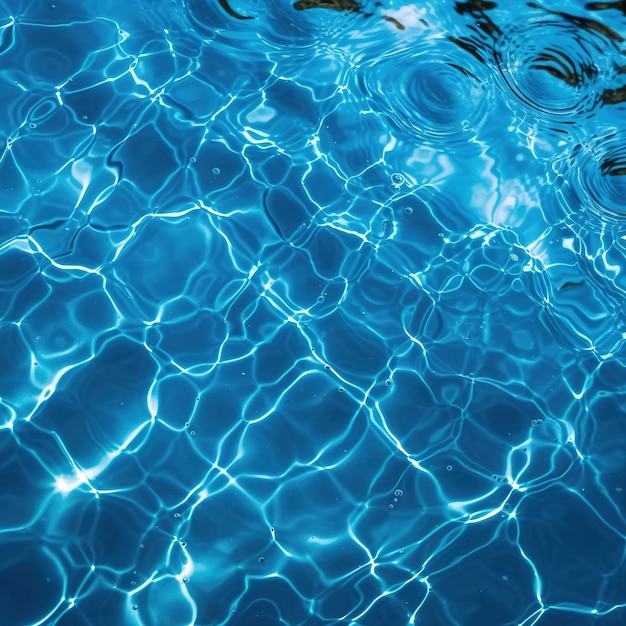 Water ripples in a pool with the sun reflecting off the water surface.