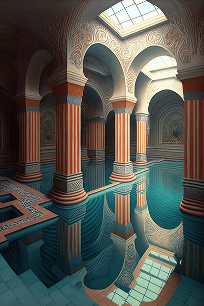 Photo a water room with a pool that has a design on the bottom