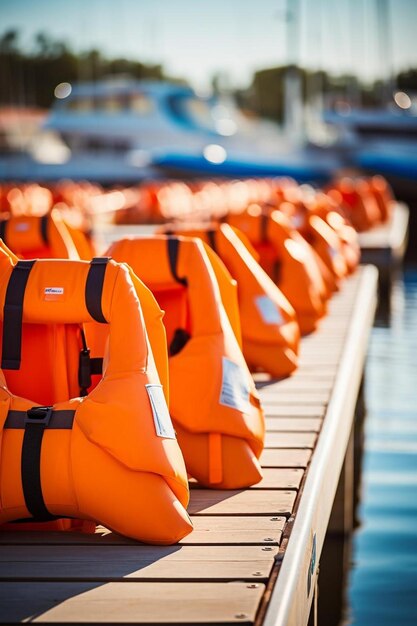 water safety shot of life vests on a hanger