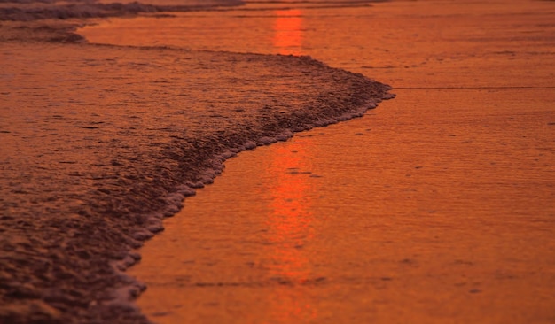 Water and sand at the beach in sunset time