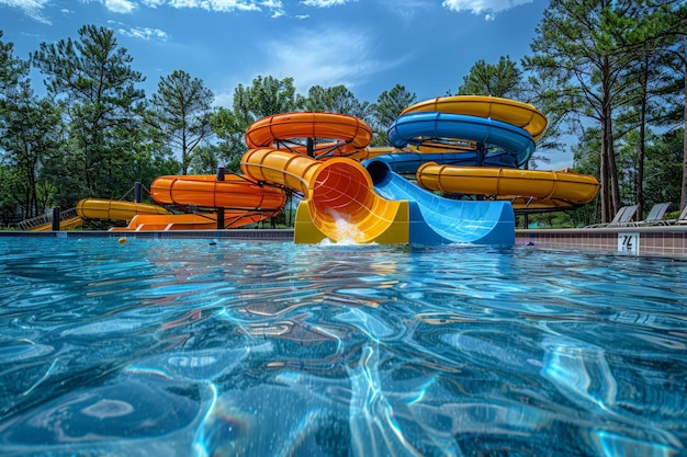 Фото water slide amidst swimming pool