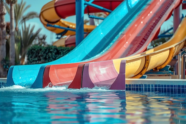 Photo water slide by swimming pool