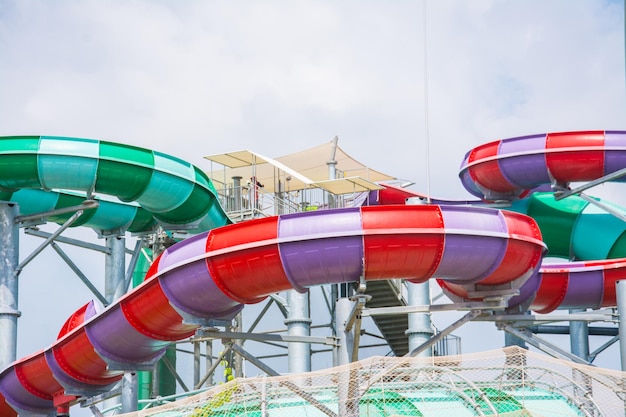 Water slide with blue sky in water park