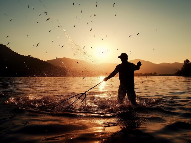 写真 漁師 の 投げ た 水 の 散らばり