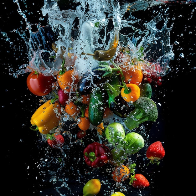 Water spetteren op groenten en fruit