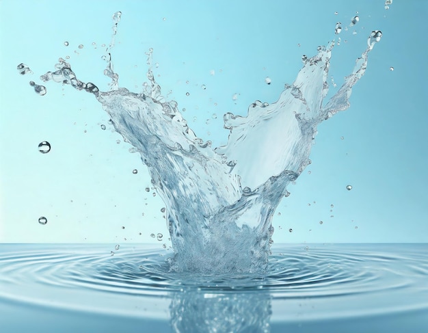 Эффект разлива воды и брызг в пастельно-синем фоне селективная фокус