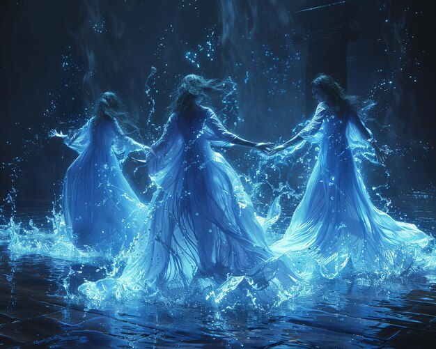 Photo water spirits dancing in a moonlit pool