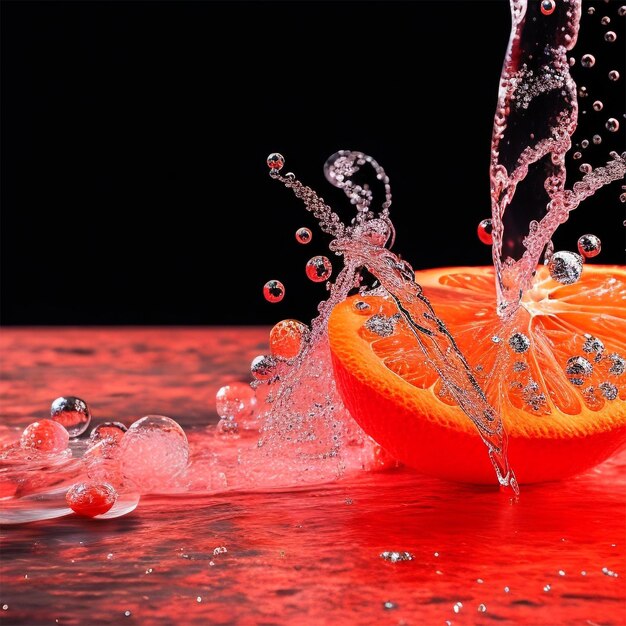 Water splash on juicy red orange