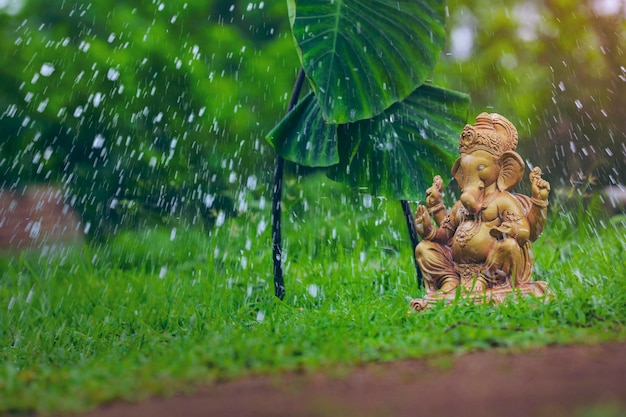 Water splash on lord ganesha sculpture. celebrate lord ganesha festival.