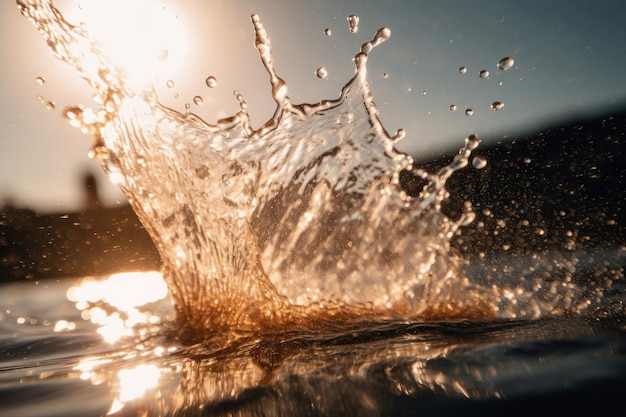 Water splash sunset Sun sky summer Generate Ai