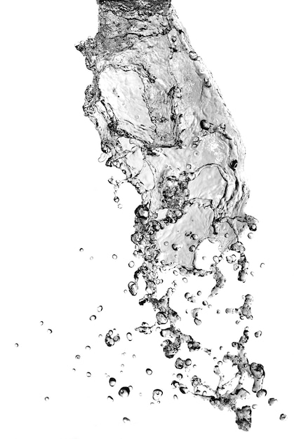 Всплеск воды с пузырьками, изолированные на белом фоне
