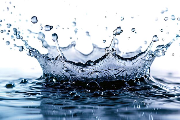 A water splash with a crown on top of it in the water with a white background and a blue sky water