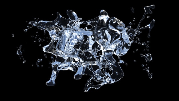 Water Splash with droplets on black background