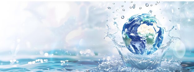 Water splash with Earth globe 3d rendering 3d illustration