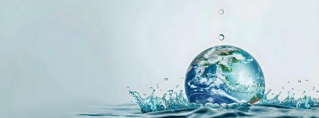 Foto spruzzo d'acqua con globo terrestre 3d rendering 3d illustrazione