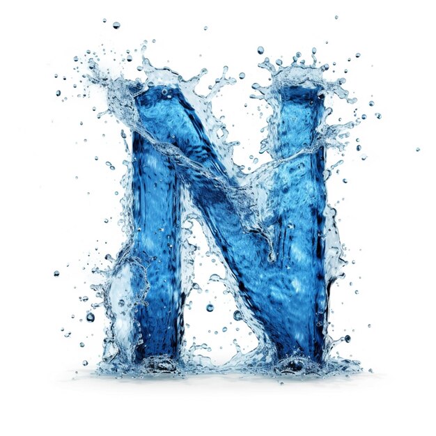 Photo a water splash with the letter n in blue.