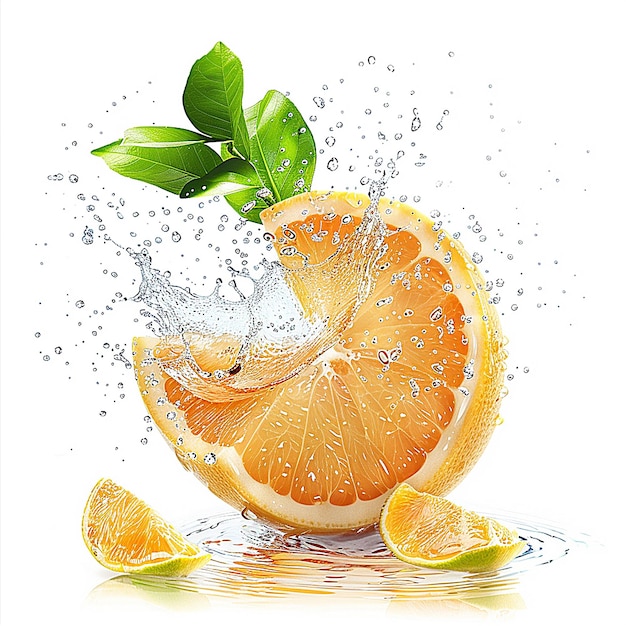 a water splash with a slice of orange and a splash of water splash