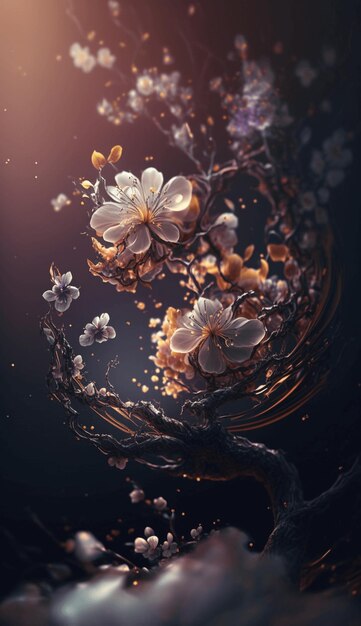 A water splash with white flowers on it