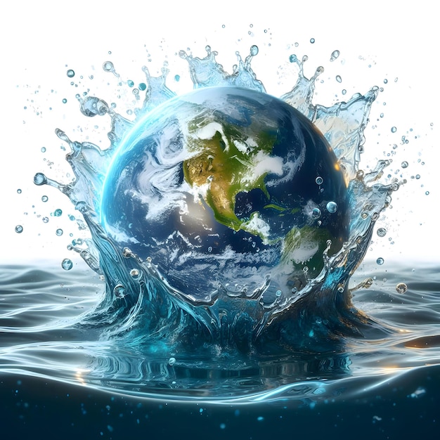 Foto water splash con l'ai generata da world globe background.