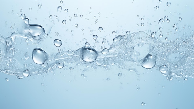 青色の背景に水の飛沫水の泡のクローズ アップ表示