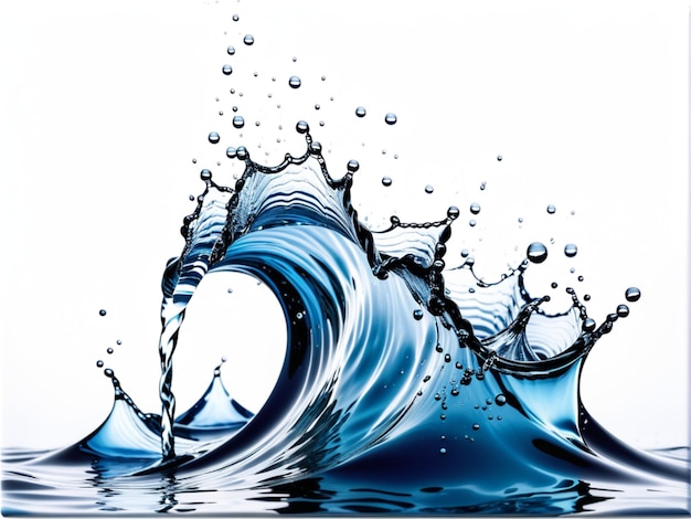 Water splashes and drops isolated on white background Abstract background with blue water wave