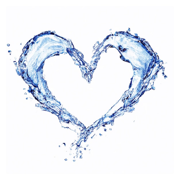 Photo water splashes in heart shape isolated on white background