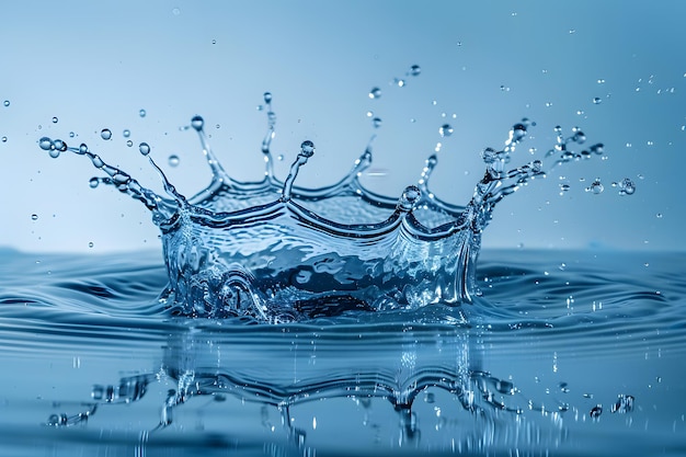 Water splashes and ripples on blue background