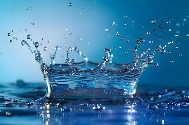 Water splashes and ripples on blue background