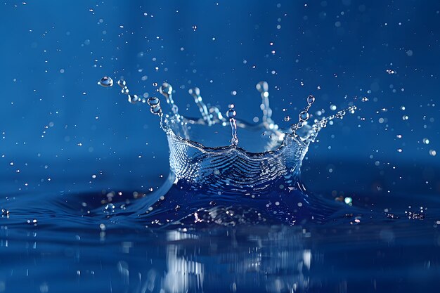 Photo water splashes and ripples on blue background