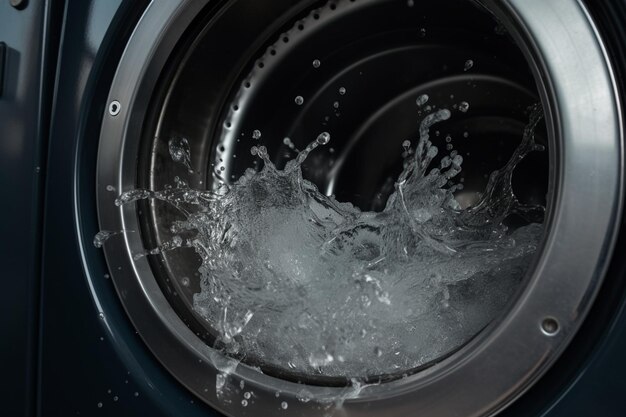 Foto l'acqua schizza nel cestello della lavatrice