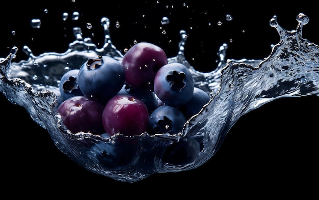 Water splashing on Blueberry Fresh Blueberry