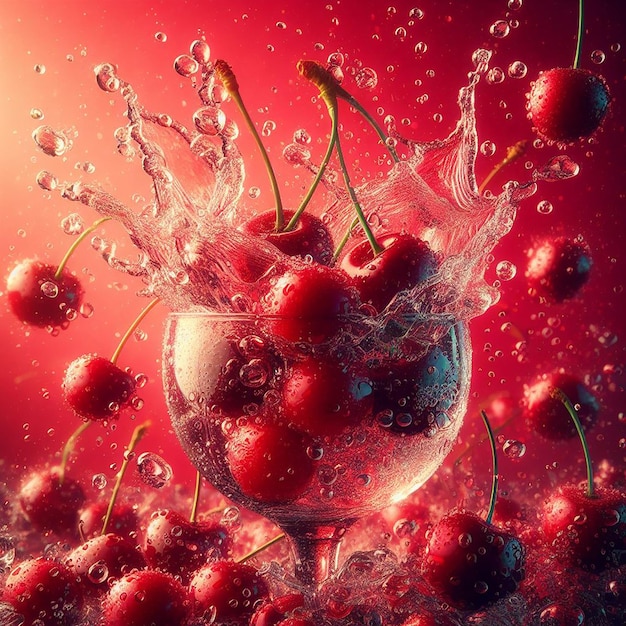 Водная брызги измельчение на свежем вишнево-красном градиенте фона