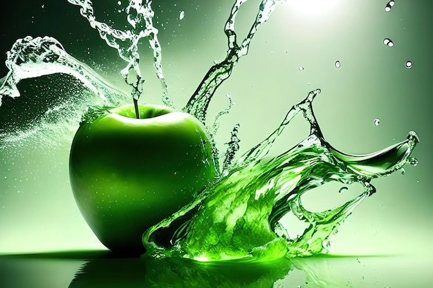 Water splashing on fresh green apple background