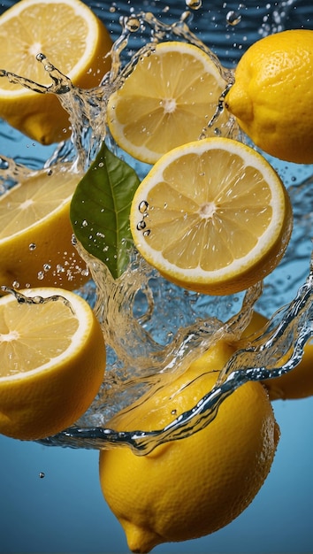 Water splashing on fresh lemon