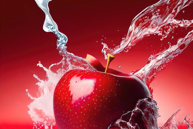 Water splashing on fresh red apple background