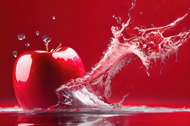 Water splashing on fresh red apple background