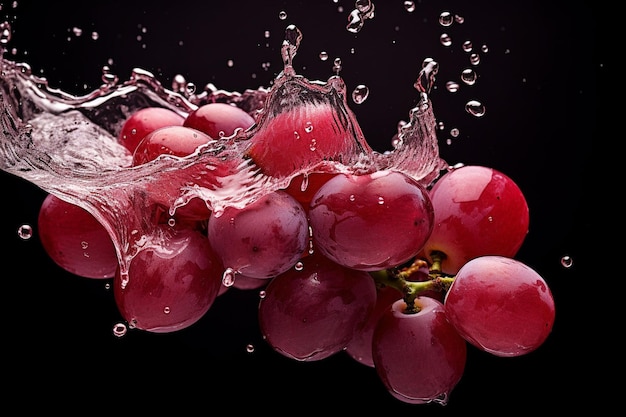 Water splashing on fresh red grapes over red