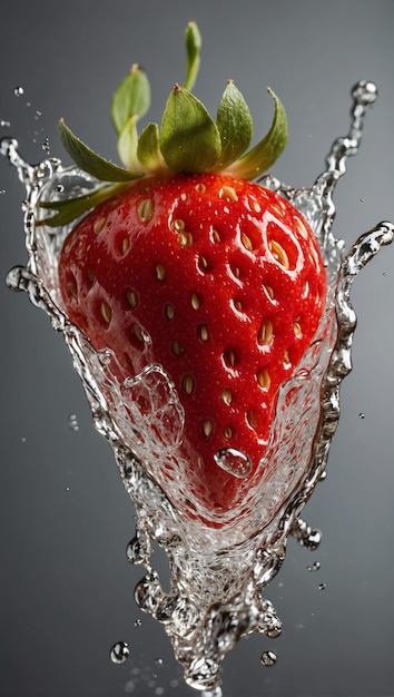 Water splashing on fresh strawberry