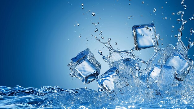 Photo water splashing on ice cubes isolated