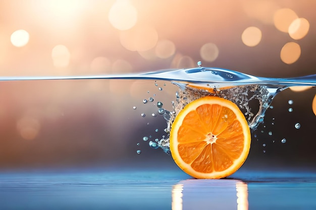 A water splashing into a orange slice