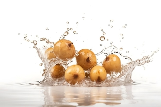 Water splashing on Longan Fresh Longan