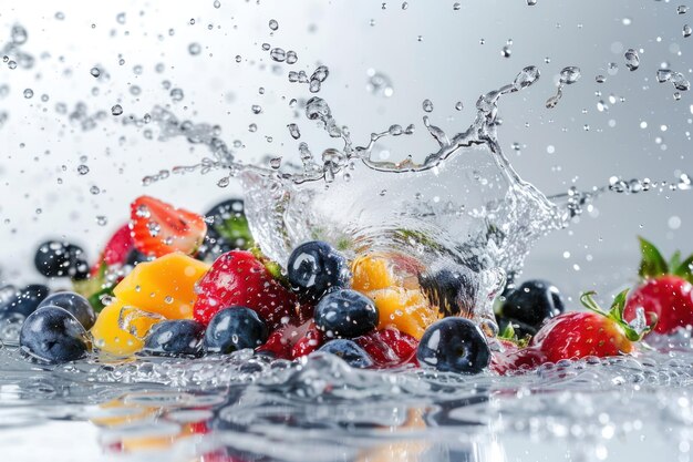 water splashing onto mix fruit colorful fruits