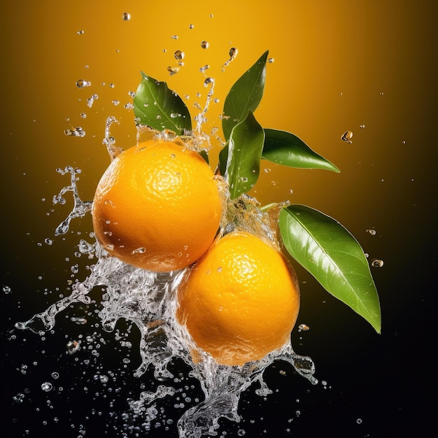 Water splashing on orange and leaves Refreshing summer concept AI Generated