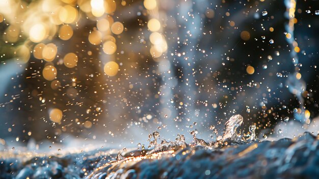 Water splashing on a rock in the sun