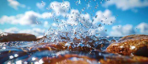 Water Splashing on Rocks in Ocean