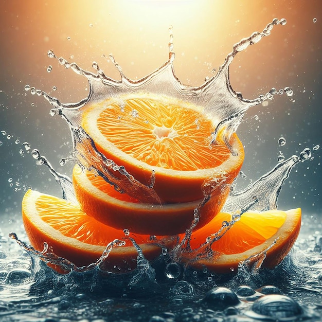 Water splashing on Sliced Orange over Orange