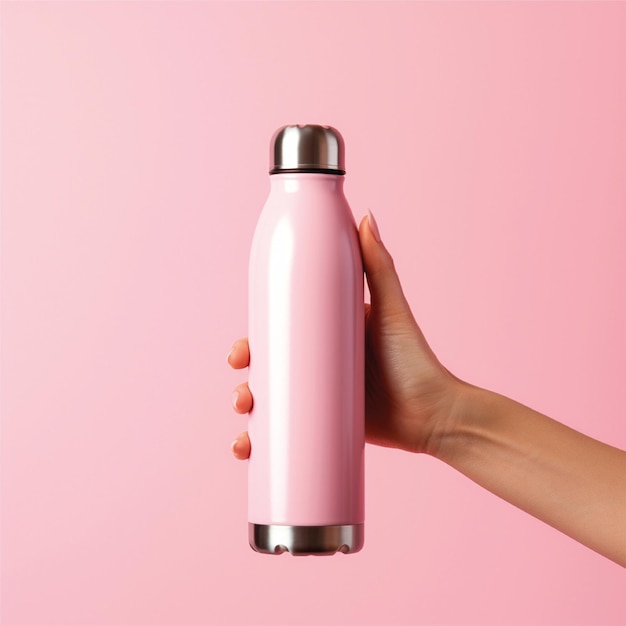 water stainless steel bottle mockup with pink background