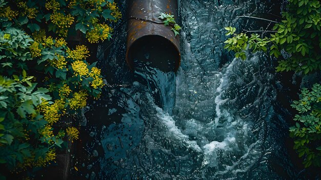 Water stroomt uit een pijp in het natuurlijke boslandschap