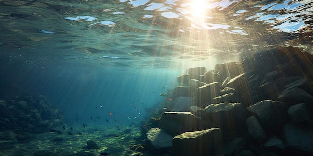 Water sunrays passing through underwater sun ray Generative Ai