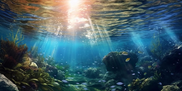 Water sunrays passing through underwater sun ray Generative Ai